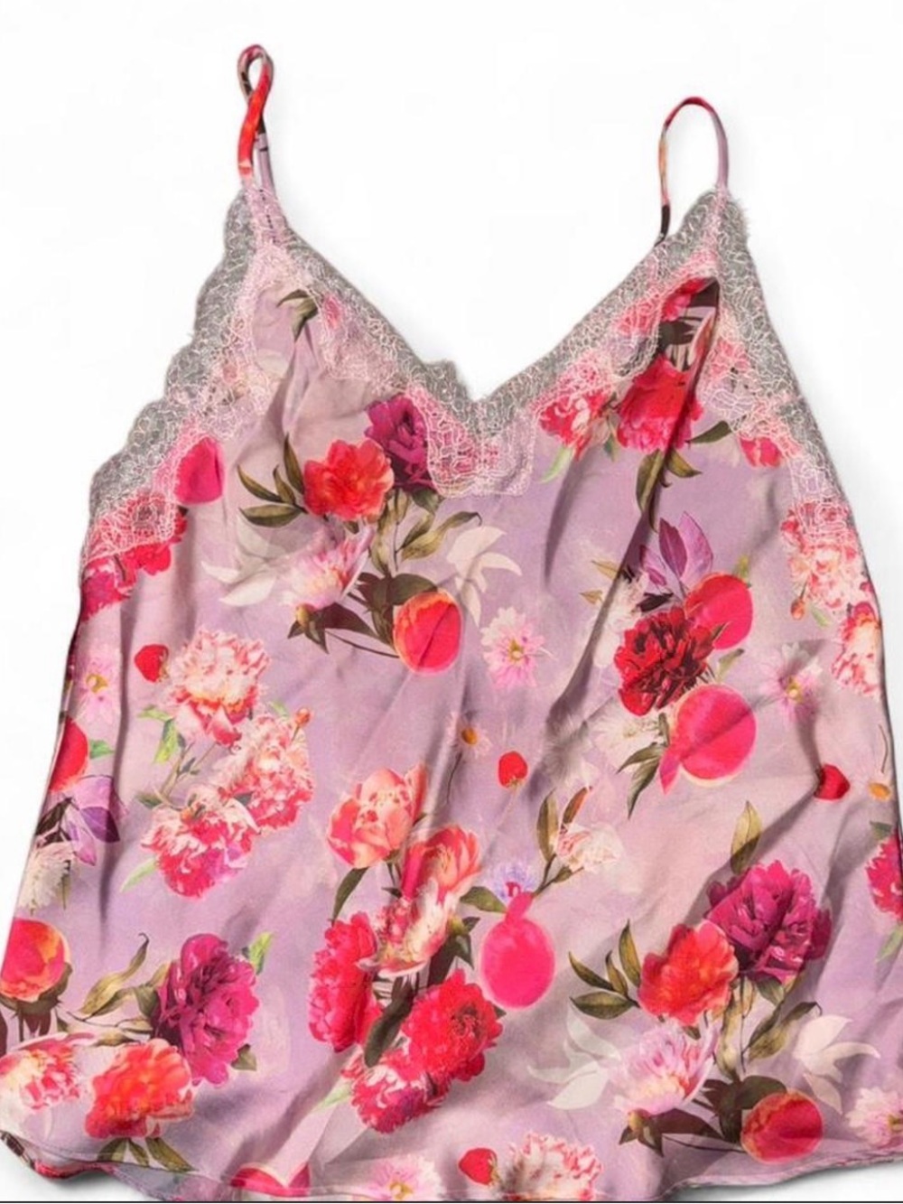 Victoria's Secret Pink Floral Lace-Trim Satin Cami